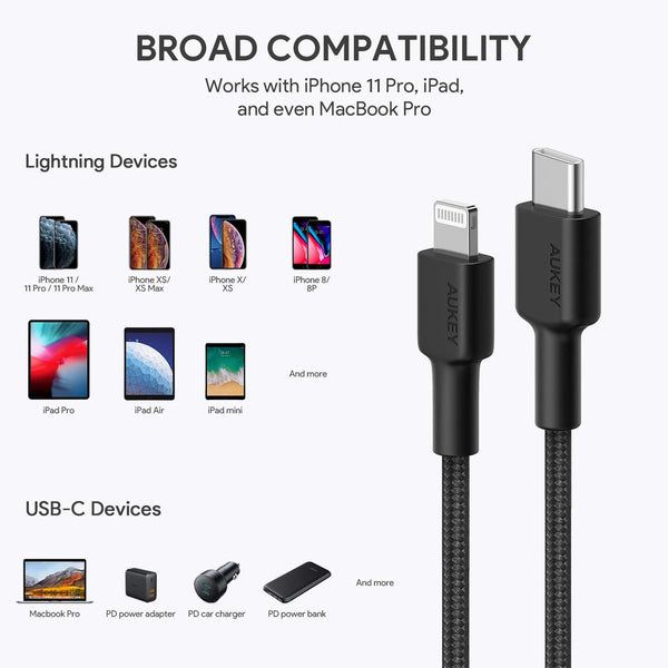 AUKEY CB-CL03 USB cable Quick Charge USB C-Lightning | 2m | Black_6