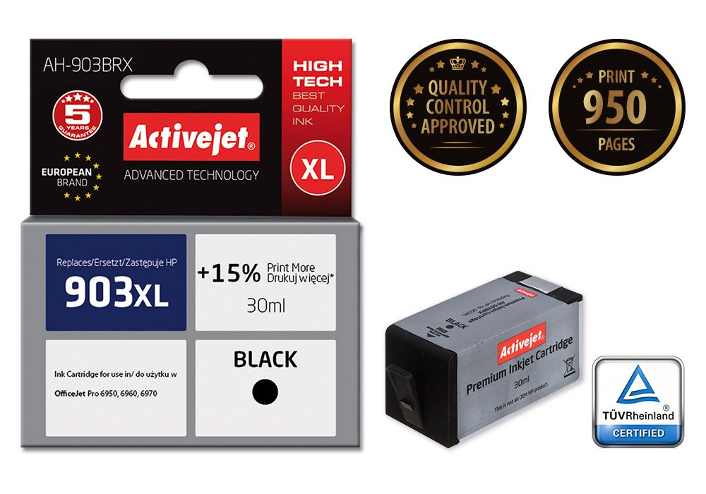 Activejet AH-903BRX ink for HP printer; HP 903XL T6M15AE replacement; Premium; 30 ml; black_2