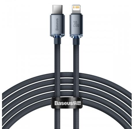 CABLU alimentare si date Baseus Crystal Shine, Fast Charging Data Cable pt. smartphone, Type-C la Lightning Iphone 20W, 2m, braided, negru 