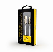 CABLU alimentare si date GEMBIRD, pt. smartphone, USB 2.0 (T) la Lightning (T), 1m, premium, cablu din cauciuc, negru, conectori argintii, 