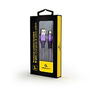 CABLU alimentare si date GEMBIRD, pt. smartphone, USB 2.0 (T) la Lightning (T), 2m, premium, cablu cu impletire din bumbac, mov cu insertii albe, 