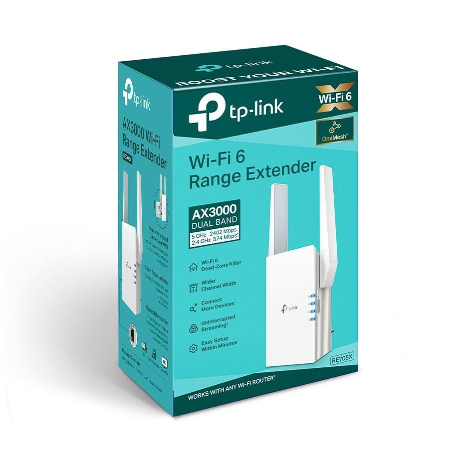 TP-link AX3000 Wi-Fi Mesh Range Extender, RE705X, 1 Port Ethernet Gigabit, 2 Antene externe, Standarde Wireless IEEE 802.11a/n/ac/ax 5GHz, IEEE 802.11b/g/n/ax 2.4GHz, frecventa 2.4, 5 Ghz, 574 Mbps at 2.4GHz, 2402 Mbps at 5GHz._3