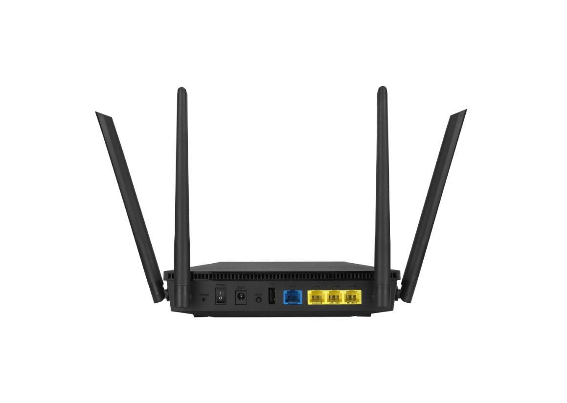 Router Wireless Asus RT-AX1800U; Standarde rețea: IEEE 802.11a, IEEE 802.11b, IEEE 802.11g, IEEE 802.11n, IEEE 802.11ac, IEEE 802.11ax, IPv4, IPv6, 4 antene externe,Dual-Core processor, Memorie: 128 MB Flash, 256 MB RAM, Frecvente: 2.4 GHz 2x2 / 5 GHz 2x2, 1201 Mbps+ 574 Mbps interfata: RJ45 for_2