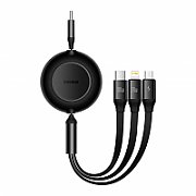 CABLU alimentare si date Baseus Bright Mirror 2 One-for-three Retractable, pt. smartphone, USB Type-C la Micro-USB + Lightning Iphone + USB Type-C 100W, 1.1m, negru 