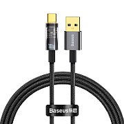 CABLU alimentare si date Baseus Explorer, Fast Charging Data Cable pt. smartphone, USB la USB Type-C 100W, 1m, Auto Power-Off, negru transparent 