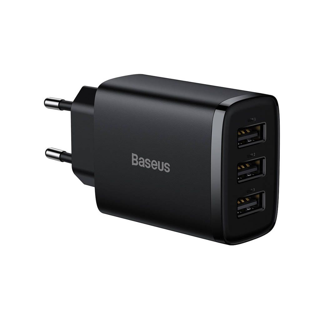 INCARCATOR retea Baseus Compact, Fast Charge 17W, 3 x USB 5V/2.1A, negru 