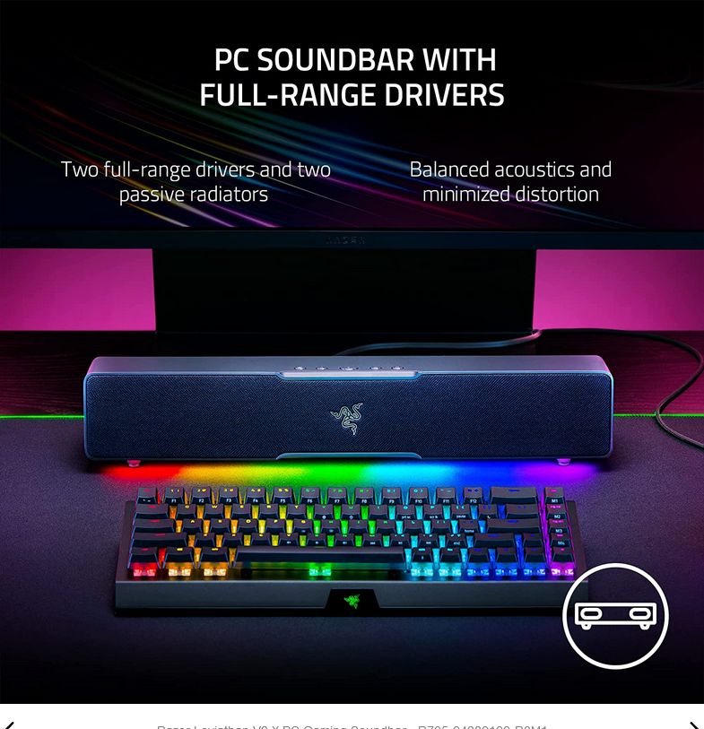 Razer Leviathan V2 X   TECHNICAL SPECIFICATIONS  FREQUENCY RESPONSE 85 Hz – 20 kHz  INPUT POWER Type C with Power Delivery  DRIVER SIZE - DIAMETERS (MM) Full range racetrack drivers: 2 x 2.0 x 4.0