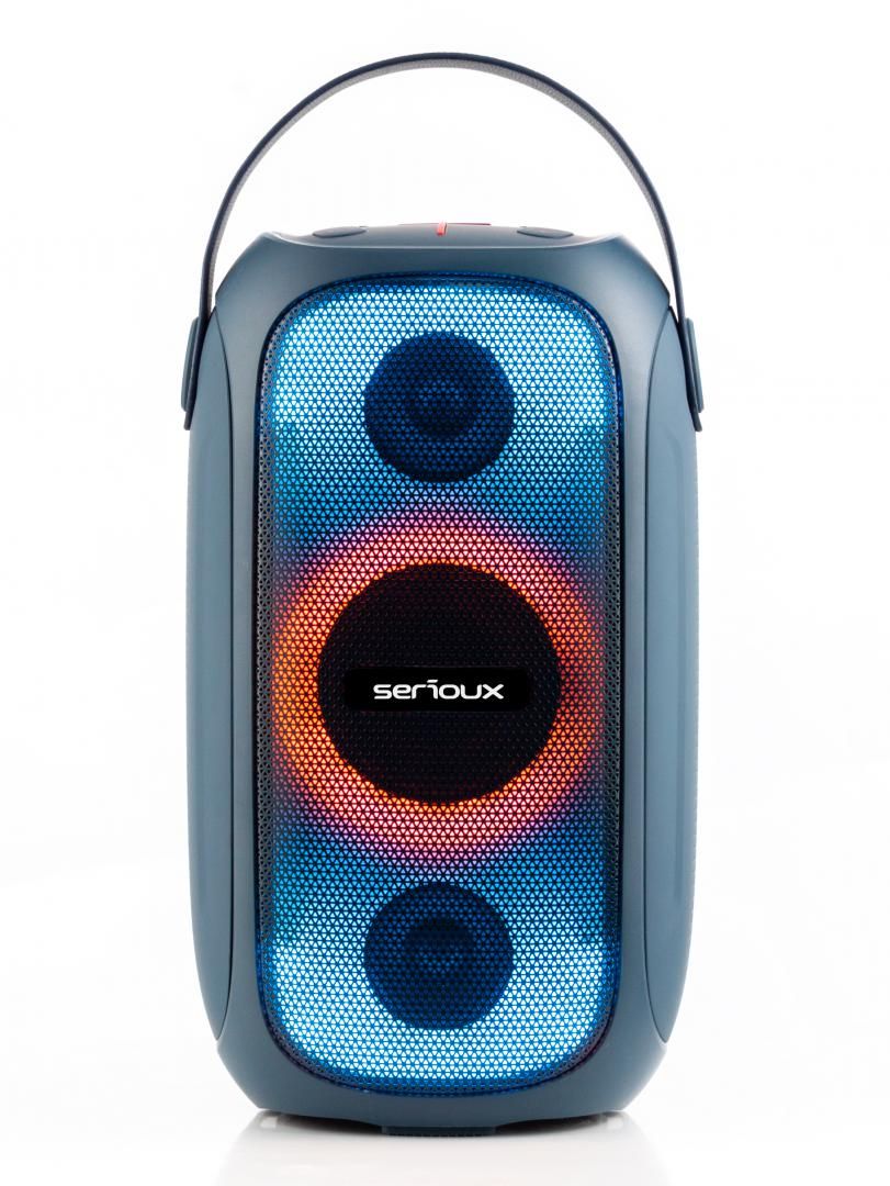 Boxa portabila Serioux PartyBoom, putere RMS: 55W, raport S/N  >70dB, T.H.D.: <0.3%, frecventa : 40Hz~20KHz, baterie: 7.4V 3600Mah , functie TWS, functie Extra Bass, 8 moduri de iluminare RGB , IPX5 Waterproof/Bluetooth/USB/TF card/AUX_5