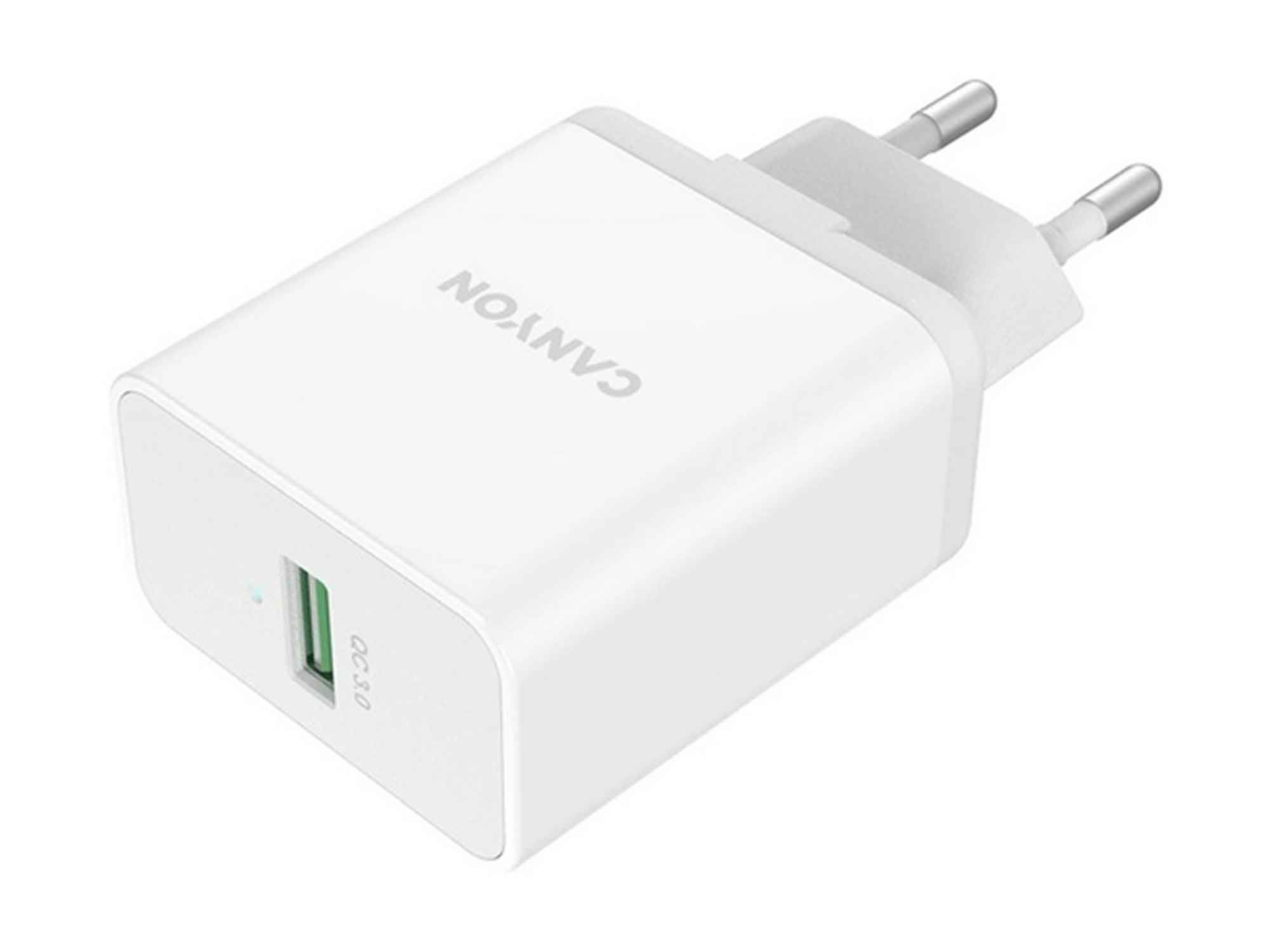 CANYON H-36-01, QC3.0 36W WALL Charger with 1-USB A   Input: 100V-240V, Output:  USB-A:QC3.0 36W (5V3A/9V3.0A/12V3.0A),  Eu plug  , Over- Voltage ,  over-heated, over-current and short circuit protection Compliant with CE RoHs,ERP.Size:90*46*27.5mm, 71g, Whi_3