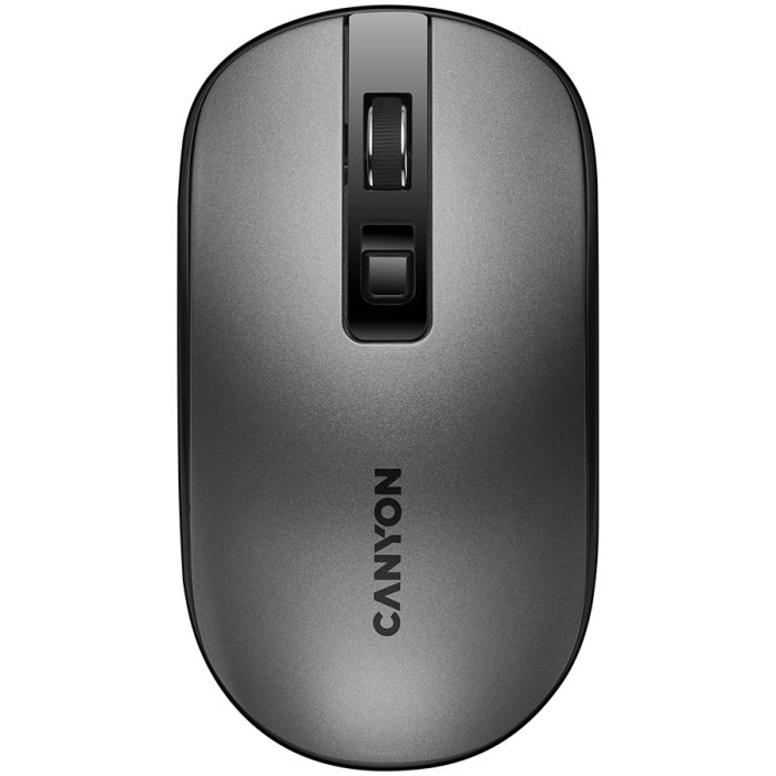 CANYON MW-18, 2.4GHz Wireless Rechargeable Mouse with Pixart sensor, 4keys, Silent switch for right/left keys,Add NTC DPI: 800/1200/1600, Max. usage 50 hours for one time full charged, 300mAh Li-poly battery, Dark grey, cable length 0.6m, 116.4*63.3*32.3mm, 0.075_2