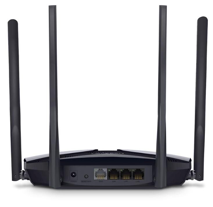 Mercusys MR60X Dual-Band WiFi 6 Router (AX15000), Standarde wireless: Wi-Fi 802.11ax / ac / a / b / g / n, Viteza wireless:   1201 Mbps (5 GHz) + 300 Mbps (2.4 GHz), Interfata:   1 × Port WAN Gigabit + 3 porturi Gigabit LAN, 4 x Antene externe de 5dBi._3