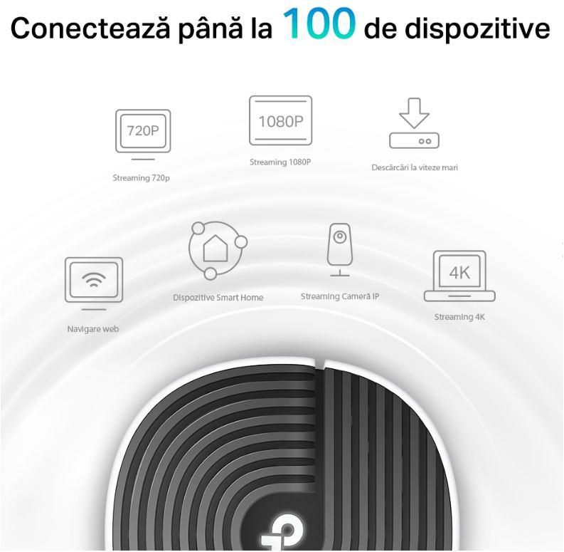 TP-Link Sistem Mesh Wi-Fi pentru întreaga casă AC1900, DECO S7(1- PACK);WI-FI 5, Standarde wireless: IEEE 802.11ac/n/a 5 GHz, IEEE 802.11n/b/g 2.4 GHz, viteza wireless: 5 GHz: 1300 Mbps, 2.4 GHz: 600 Mbps, 3 x antene interne, MU-MIMO, Mod Router, Mod Access Point, interfata: 3 x 10/100/1000._3