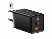 INCARCATOR RETEA Baseus GaN5 PRO, Quick Charge 65W, 2 x USB Type-C Output 5V/3A, 1 x USB, include cablu USB Type-C la USB Type-C 100W lungime 1m, negru 