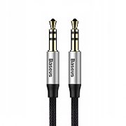 CABLU audio Baseus Yiven, stereo (3.5 mm jack T/T), conectori auriti, 1.5m, argintiu + negru 