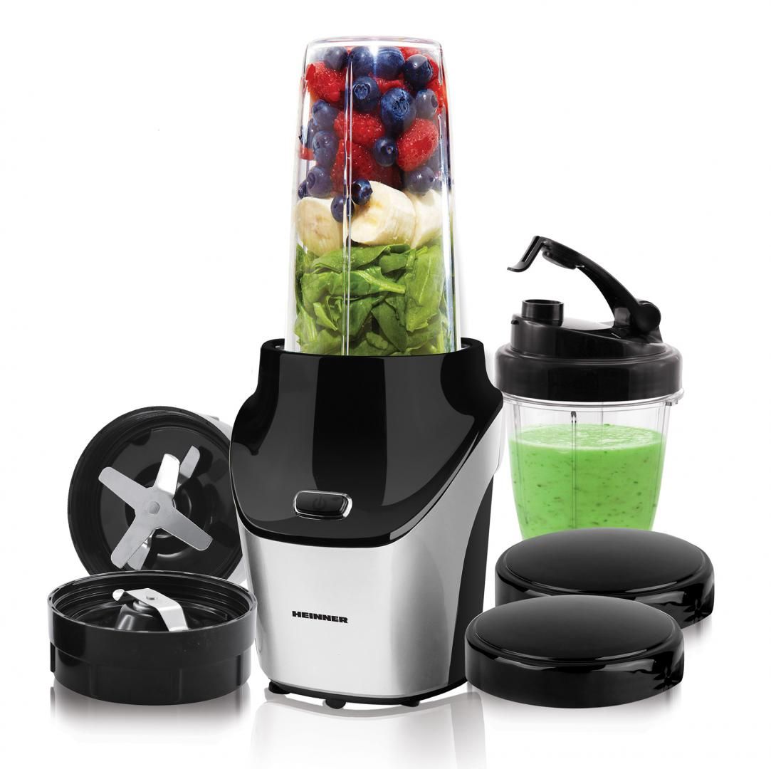 Blender sport Heinner HSB-T1000SS, 1000W, 18000RPM, recipient Tritan fara BPA 0.45L, recipient Tritan fara BPA 1L, rasnica inclusa, lame din inox, 1 capac 