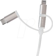 CABLU alimentare si date LOGILINK, telefon, 3 + 1, USB 2.0 (T) la Lightning (T) + Micro-USB 2.0 (T) + USB 2.0 Type-C (T), 1m, argintiu, 