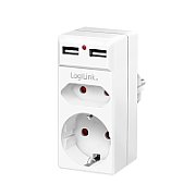 PRIZA LOGILINK, Schuko x 1, Euro Socket x 1, USB x 2 5 V/2.1 A, max. 10.5 W, 230 V/16 A, 50 Hz, max. 3680 W, IP20, LED activate, alb 