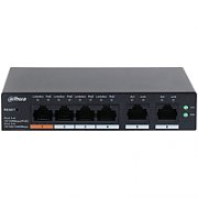 DAHUA 6 port Managed Desktop switch, CS4006-4ET-60, Interfata: Port 1-4: 4 × RJ-45 10/100 Mbps (PoE); Port 5-6: 2 × RJ-45 10/100/1000 Mbps (uplink), Managd, Layer 2, Switching Capacity: 4.8 Gbps, Packet Forwarding Rate, 3.57 Mpps, Standarde retea: IEEE802.3; IEEE802.3u; IEEE802.3x; IEEE802.3ab_1