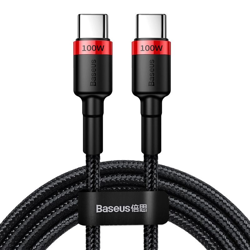 CABLU alimentare si date Baseus Cafule, Fast Charging Data Cable pt. smartphone, USB Type-C la USB Type-C PD2.0, 100W, braided, 2m, rosu + negru 