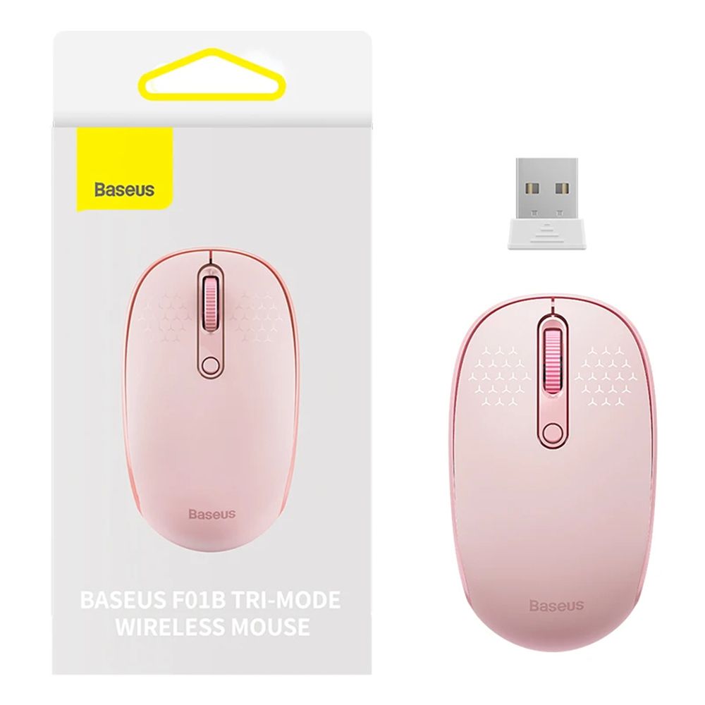 MOUSE Baseus PC sau NB wireless, 2.4GHz si Bluetooth, optic, 800/ 1200/1600 dpi,butoane/scroll 3/1, roz,