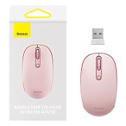 MOUSE Baseus PC sau NB wireless, 2.4GHz si Bluetooth, optic, 800/ 1200/1600 dpi,butoane/scroll 3/1, roz,