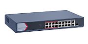 Switch PoE Hikvision DS-3E1318P-EI/M: 16 × 10/100 Mbps PoE port,1 × Gigabit combo,1 × Gigabit RJ45 port, 16 porturi PoE maxim 30W, buget PoE 130W, tensiune alimentare 100~240 V AC, 50/60 Hz, Max. 2.5 A., dimensiuni: 335.0 mm × 44.5 mm × 226.00 mm, greutate: 1.8kg._1