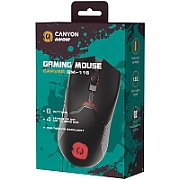 CANYON Carver GM-116,  6keys Gaming wired mouse, A603EP sensor, DPI up to 3600, rubber coating on panel, Huano 1million switch, 1.65M PVC cable, ABS material. size: 130*69*38mm, weight: 105g, Black_1