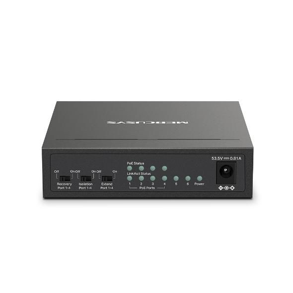 Mercusys Desktop Switch MS106LP 6 porturi 10/100Mbps, Standarde si protocoale  IEEE 802.3x Flow Control, 4 porturi POE, buget POE 40W, dimensiuni: 99.8*98*25mm._4