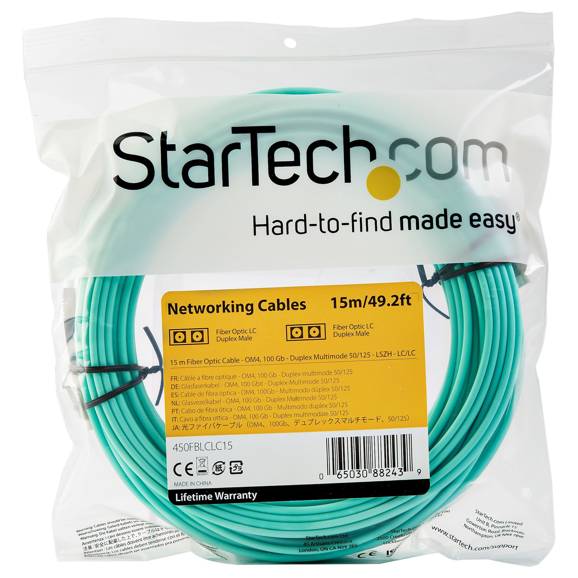 15M OM4 FIBER OPTIC PATCH CORD/AQUA - LC/LC - 50/125 - 40/100GB_4