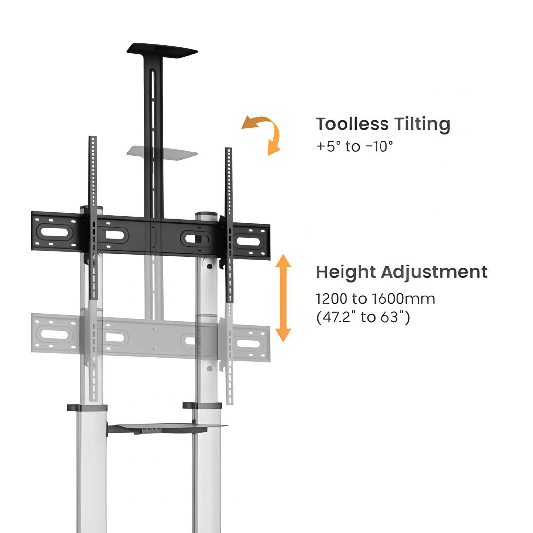 Stand TV mobil Serioux  44-610TW, dimensiuni 1292x717x2327mm, compatibiliate dimensiune ecran 60