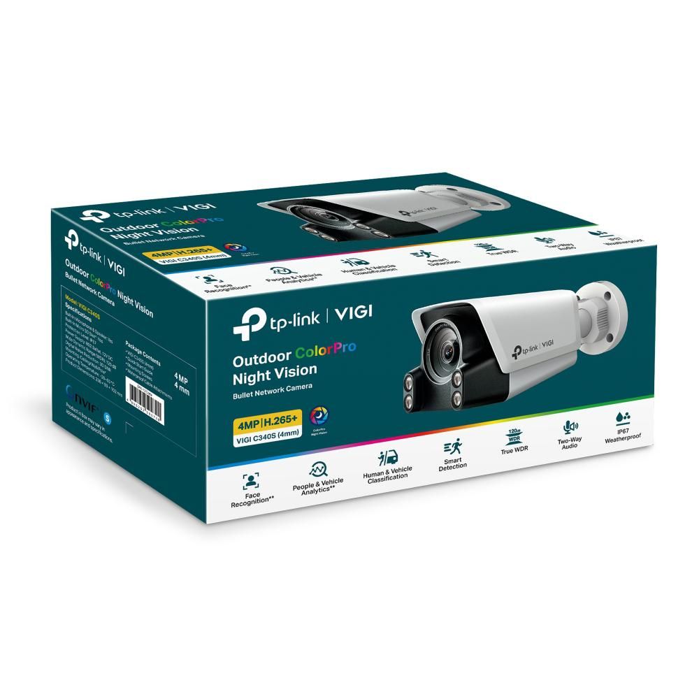 TP-LINK VIGI 4MP Outdoor ColorPro Night Vision Bullet Network Camera VIGI C340S(4MM), sENZOR: 1/1.8