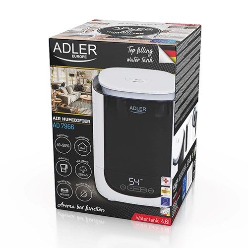 Adler | AD 7966 | Air Humidifier | 35 m3 | 25 W | Water tank capacity 4.6 L | Ultrasonic | Humidification capacity 280 ml/hr | White/Black_10