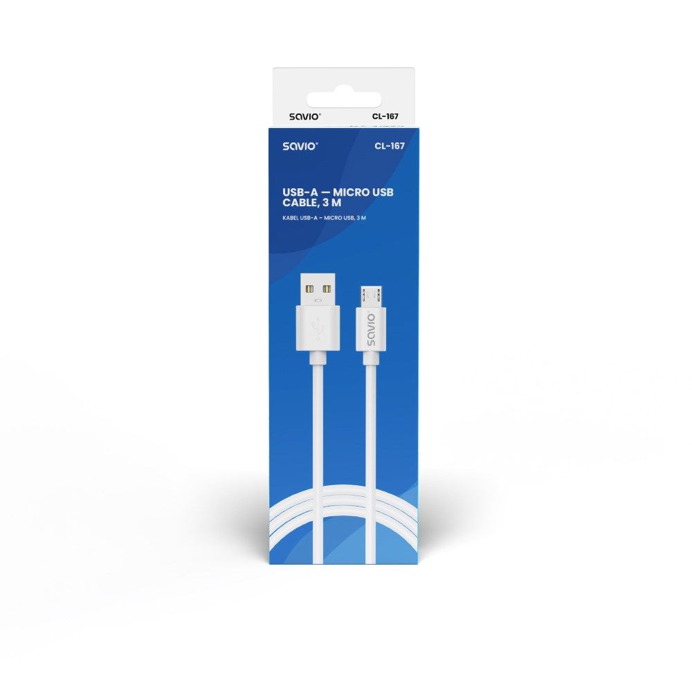 USB cable 3 m USB 2.0  USB A  - Micro USB White SAVIO CL-167_2