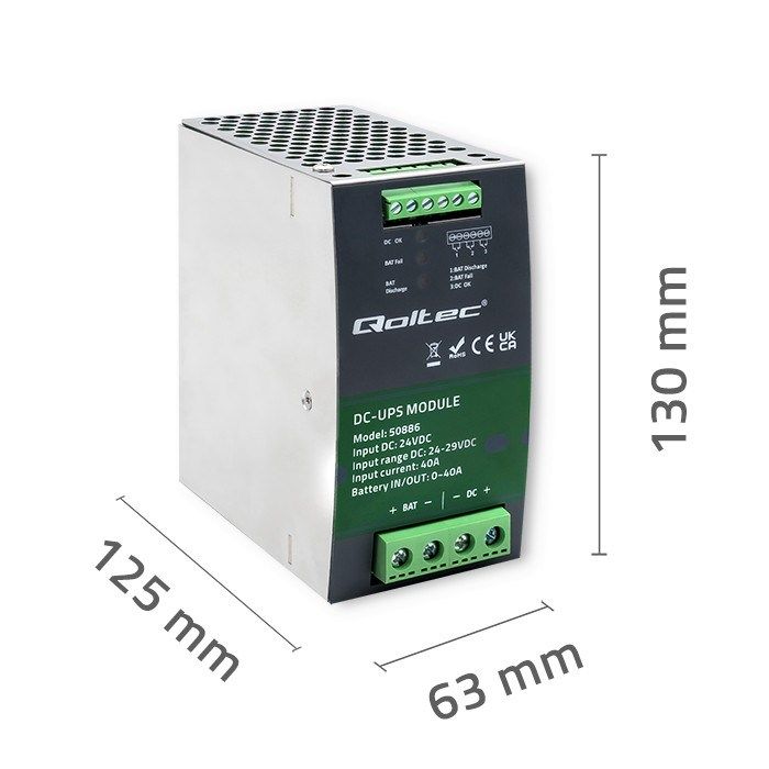 Qoltec 50886 Module UPS DC for DIN rail | 40A | 24V_6