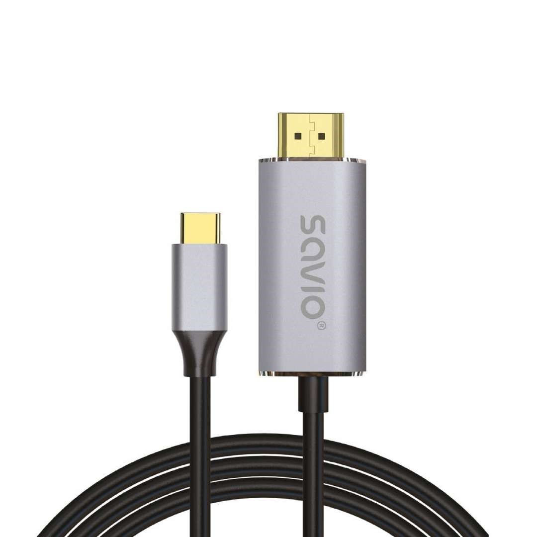 USB-C to HDMI 2.0B cable  2m  silver / black  gold tips  SAVIO CL-171_2