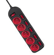 Maclean MCE204 power extension 1.5 m 5 AC outlet(s) Indoor Black  Red_4