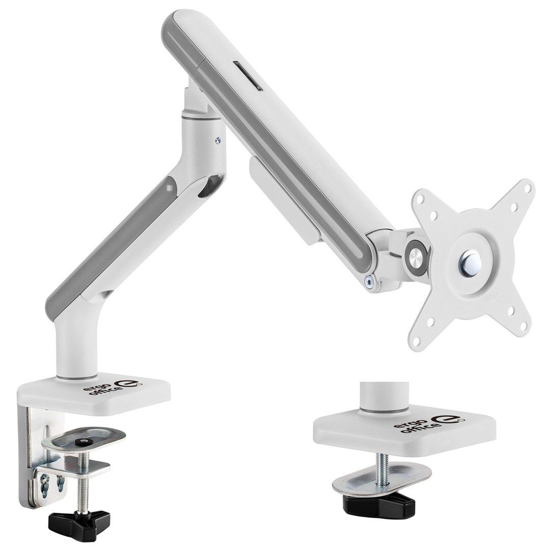 Ergo Office ER-751 Monitor Desk Mount Gas Spring 9kg Adjustable VESA 75x75 100x100 17  - 32  White Silver Clamp Mount Single Arm LED LCD QLED OLED_19