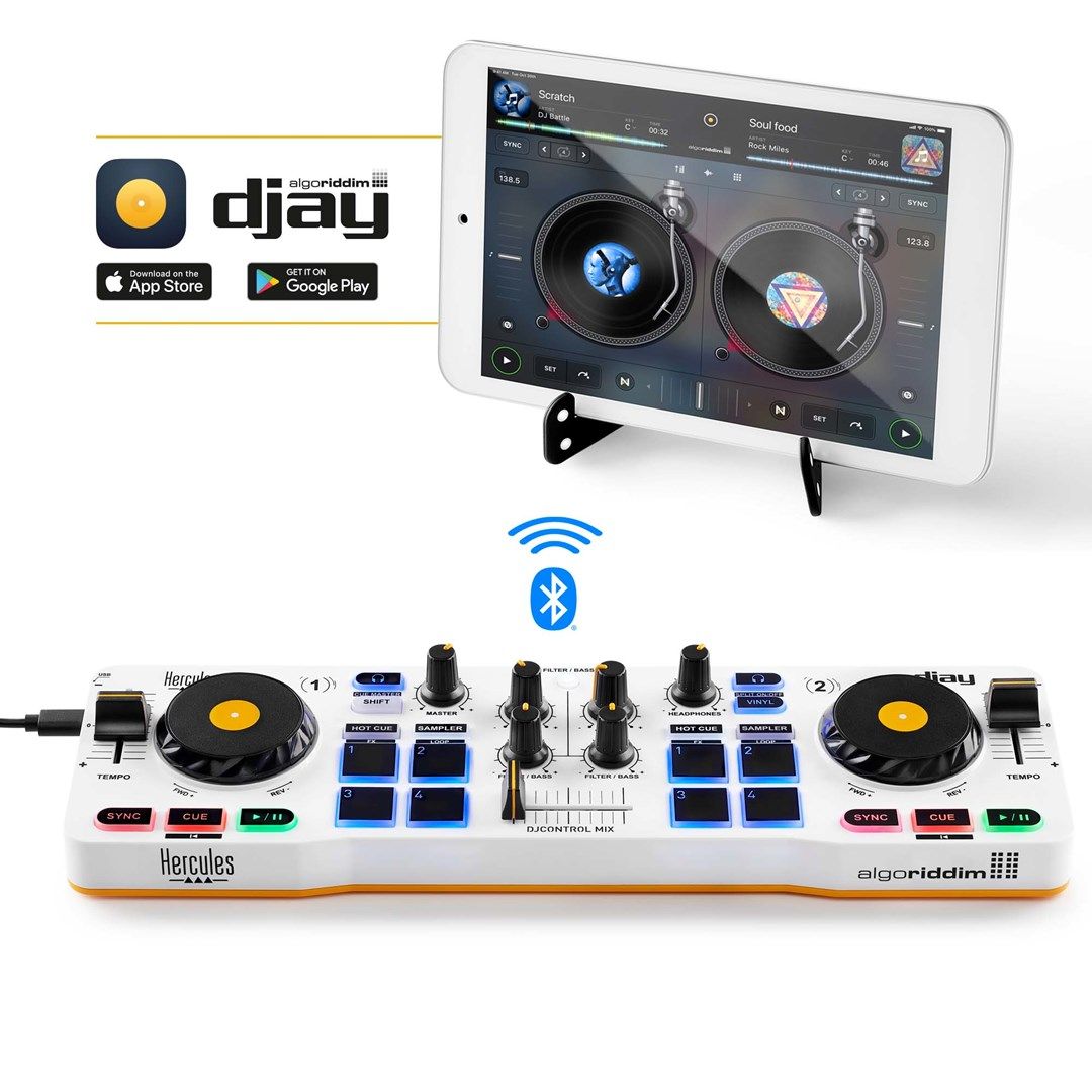 Hercules DJControl Control MIX Bluetooth Pour Smartphone et tablettes Android e 2 channels Black  White  Yellow_4