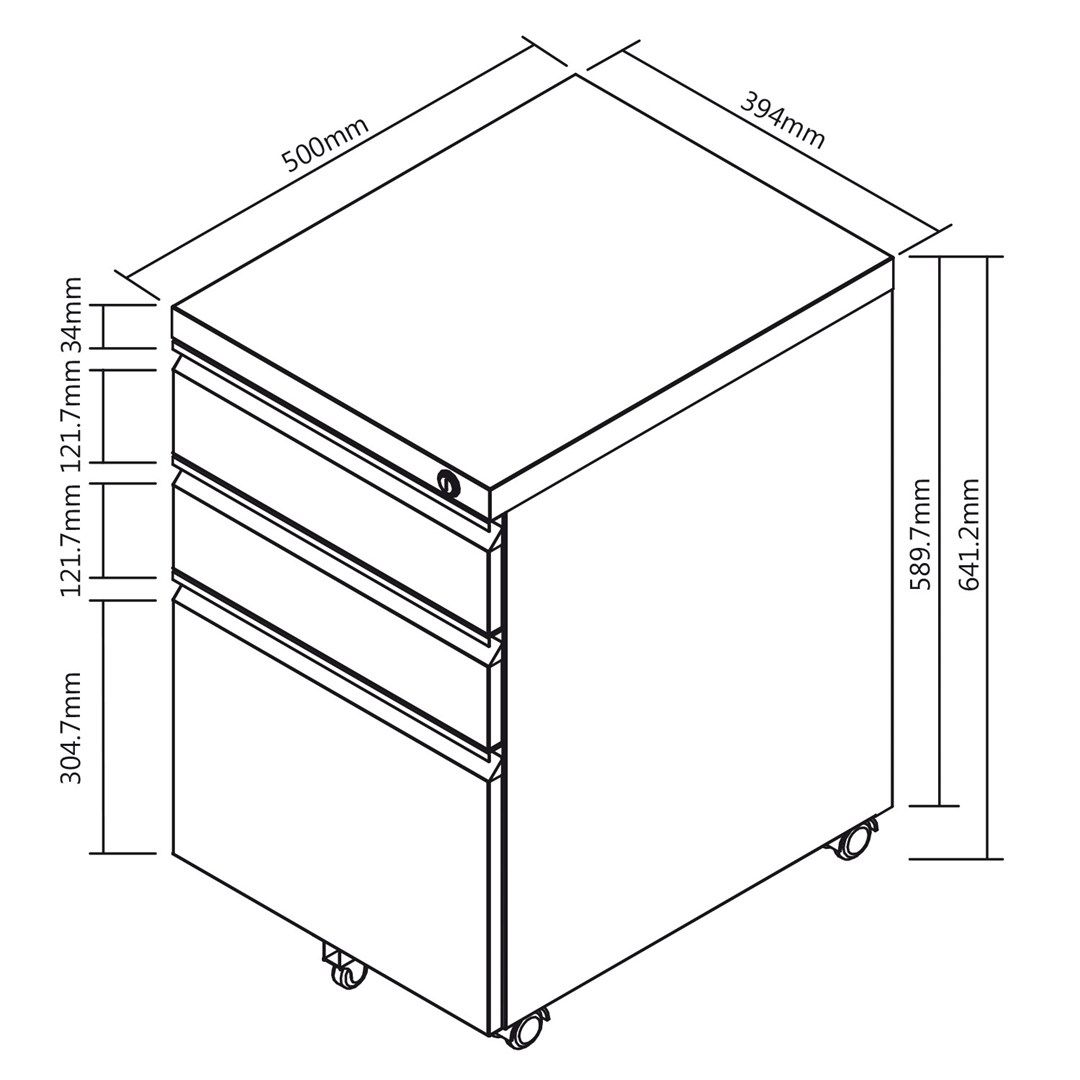 Under-desk cabinet metal container with lock Maclean  on wheels  black  MC-850_2