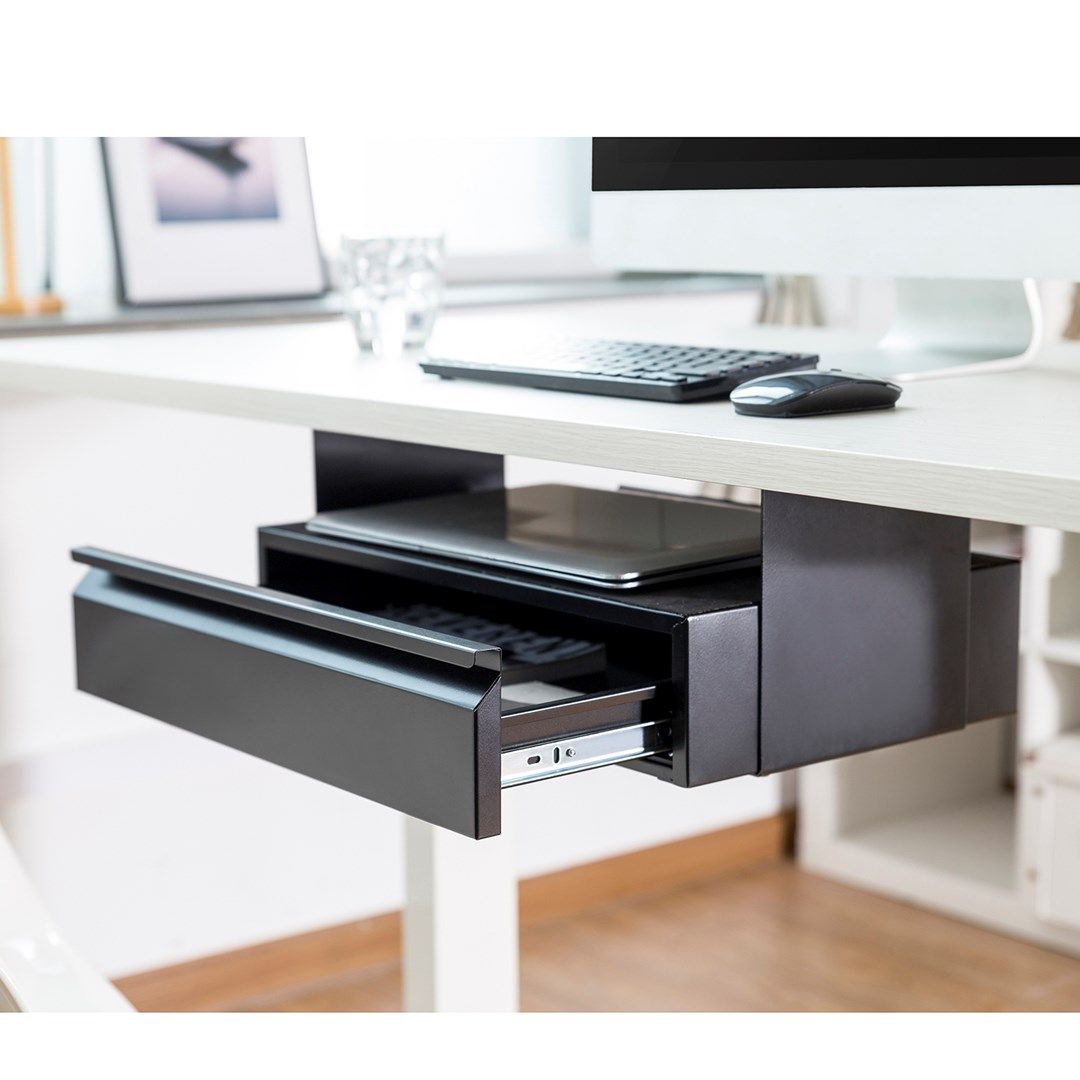 Maclean MC-875 Under Desk Steel Drawer with Shelf Up to Max. 5kg Base Under Table Holder Hanging Drawer with Organiser_3