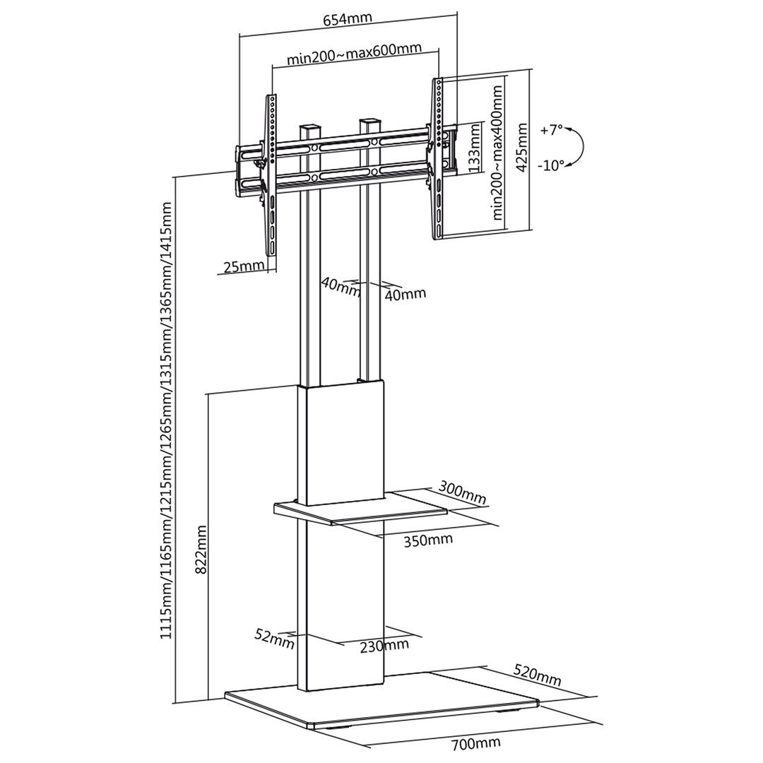 Maclean MC-865 Professional Modern TV Floor Stand with a Shelf for 37  - 70  Screens  max load 40kg  max VESA 600x400  Adjustable height  TV Entertainment Station_3