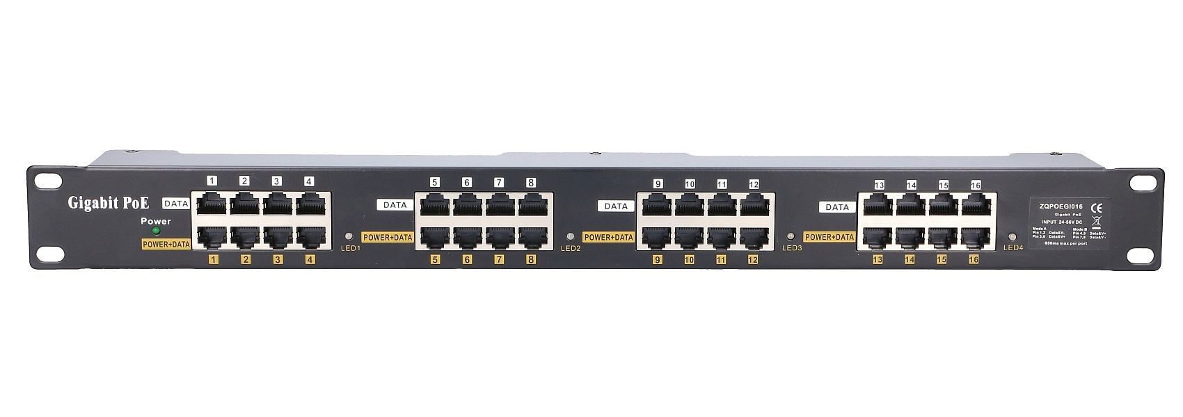 Extralink Gigabit PoE Injector 16 Port 16x 1000Mb/s RJ45  Rackmount_6