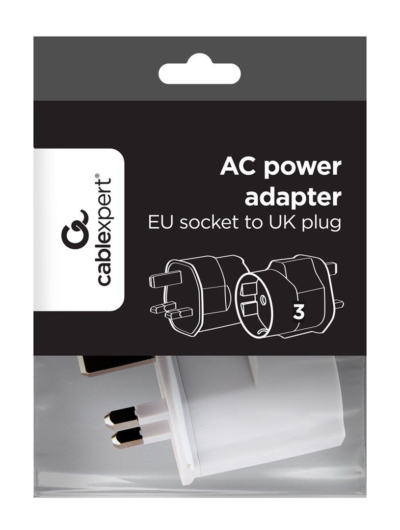 ADAPTOR EU GEMBIRD, Socket EU, conectare prin Socket UK (T), 13 A, fara protectie, alb, 