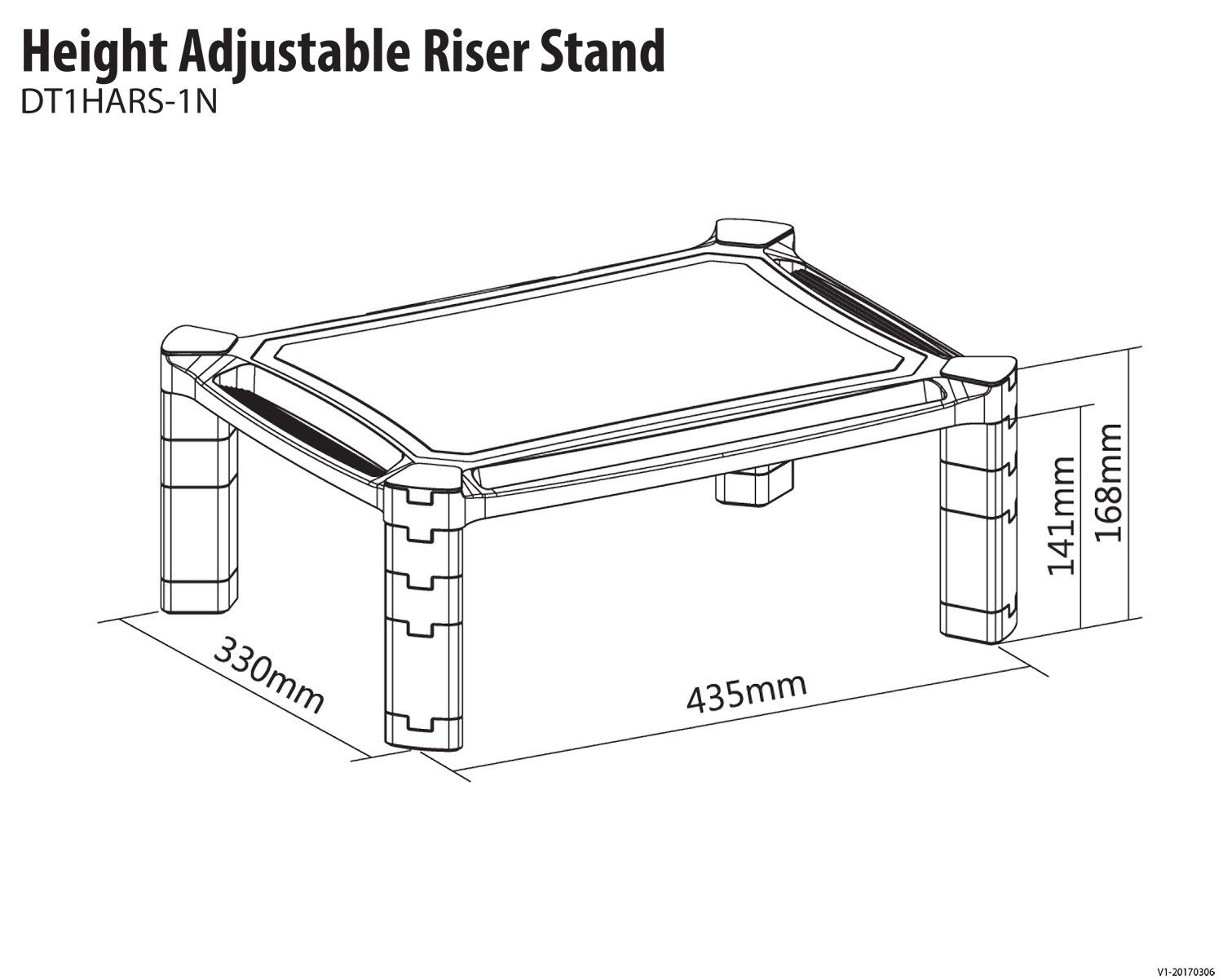 HEIGHT ADJUSTABLE RISER STAND/435X330X168MM BLACK_5