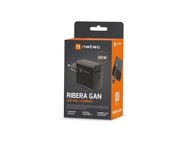 NATEC RIBERA GAN CHARGER 1x USB-A + 1x USB-C 65W BLACK_8