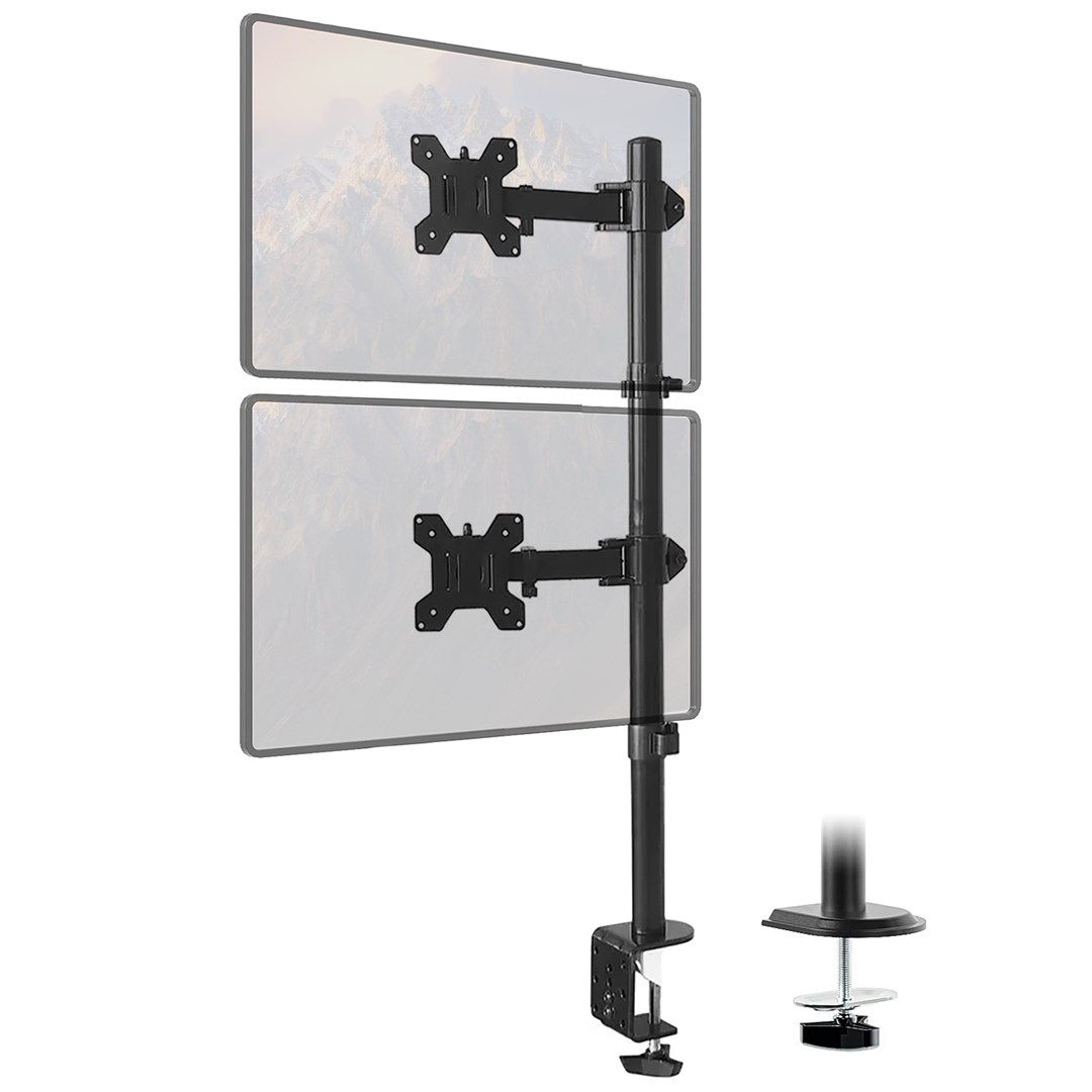 Maclean MC-967 Double Vertical Monitor Desk Mount Screen Holder max VESA 100x100  13-27   2x 9kg Powder Coated Tilting Rotating Adjustable_7