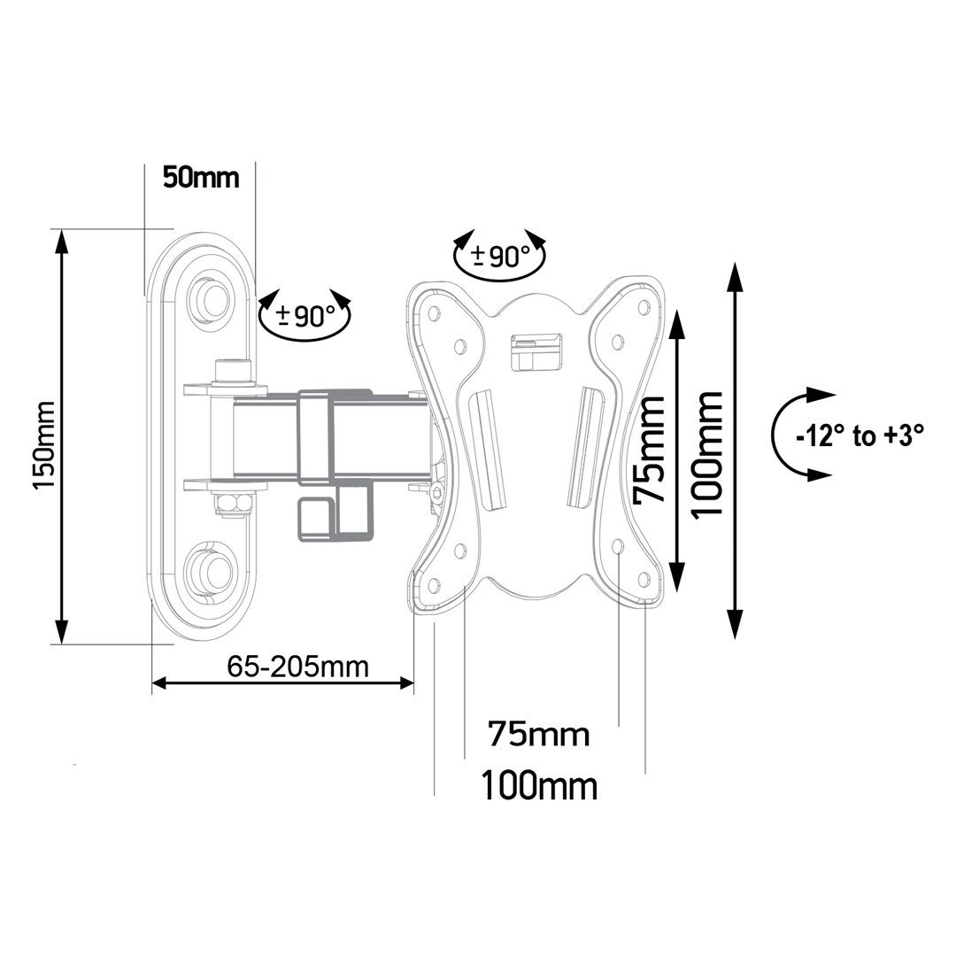 Maclean MC-416 TV Monitor Wall Mount 13 -32  30kg Tilt Rotate max. VESA 100x100 Black Powder Coating LED OLED LCD Universal Bracket Holder_4