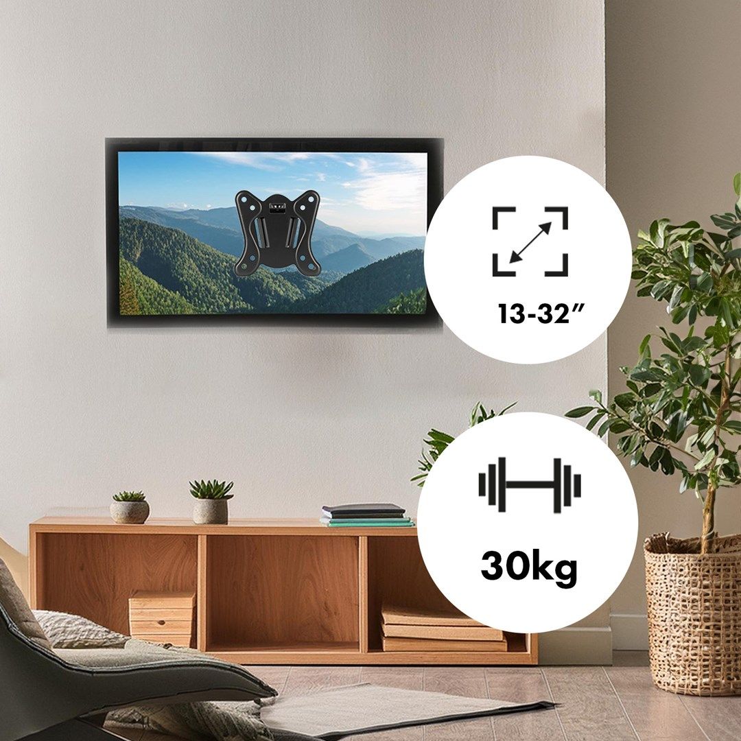 Maclean MC-416 TV Monitor Wall Mount 13 -32  30kg Tilt Rotate max. VESA 100x100 Black Powder Coating LED OLED LCD Universal Bracket Holder_5