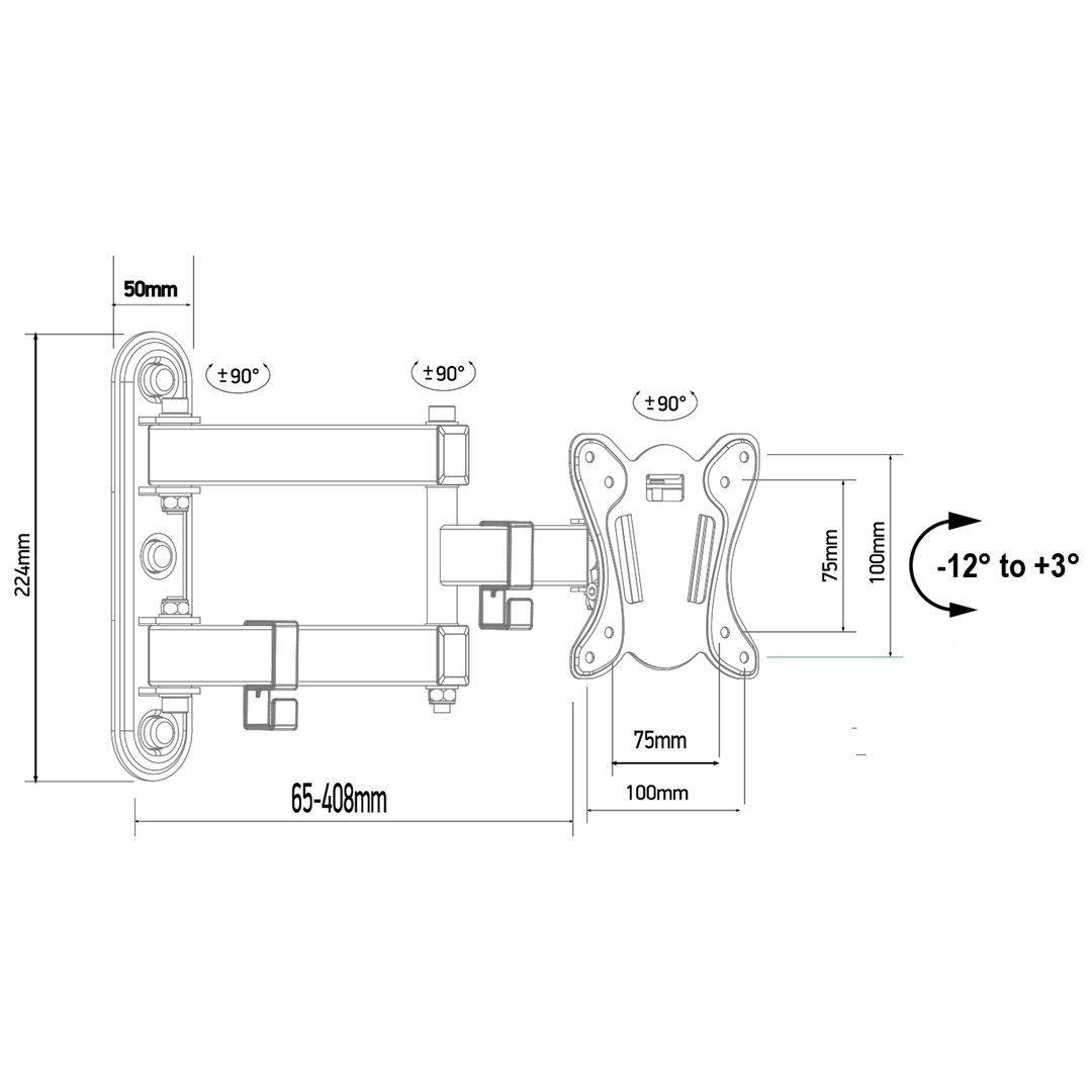 Maclean MC-417 Full Motion TV Monitor Wall Mount 13-32  30kg max. VESA 100x100 Black Powder Coated Universal Holder Bracket Adjustable Wall Distance Rotating Tilting_3