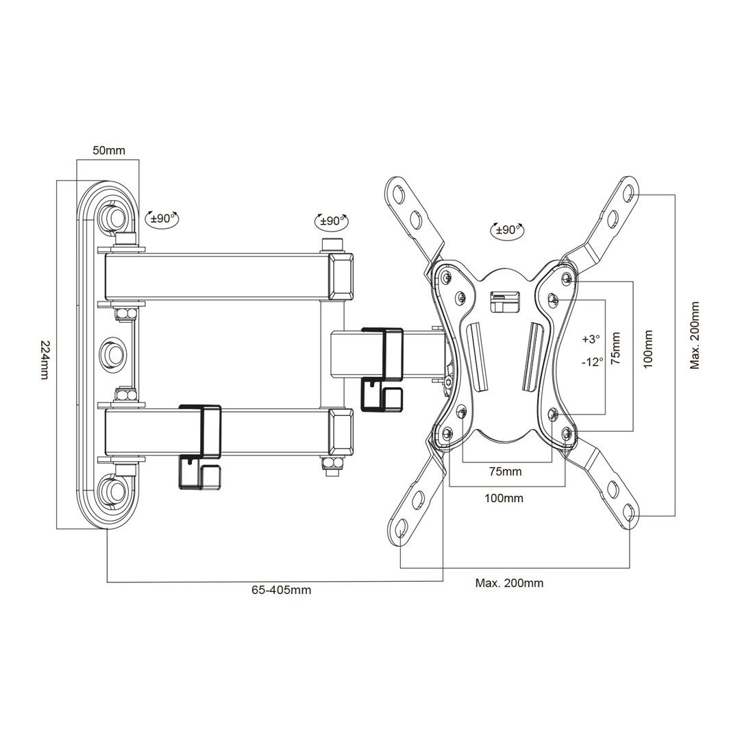 Maclean MC-418 TV Monitor Full Motion Wall Mount 23 -43  30kg max VESA 200x200 Black Tilting Rotating Adjustable Wall Distance Holder Bracket Sturdy Powder Coating_10